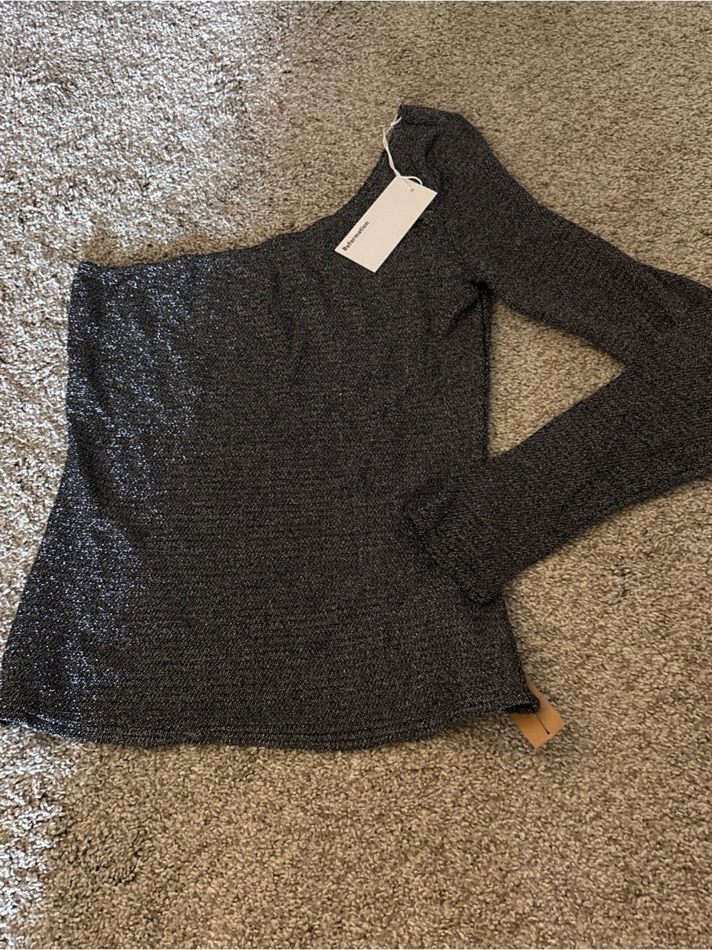 Reformation Metallic One-Shoulder Sweater - Charcoal Silver
